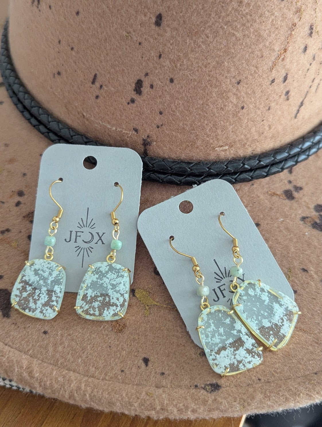 Hemimorphite Clear Crystal Gold Earrings