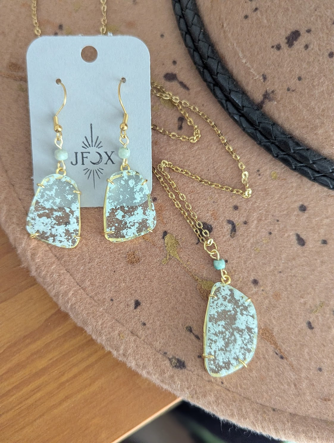 Hemimorphite Clear Crystal Gold Earrings