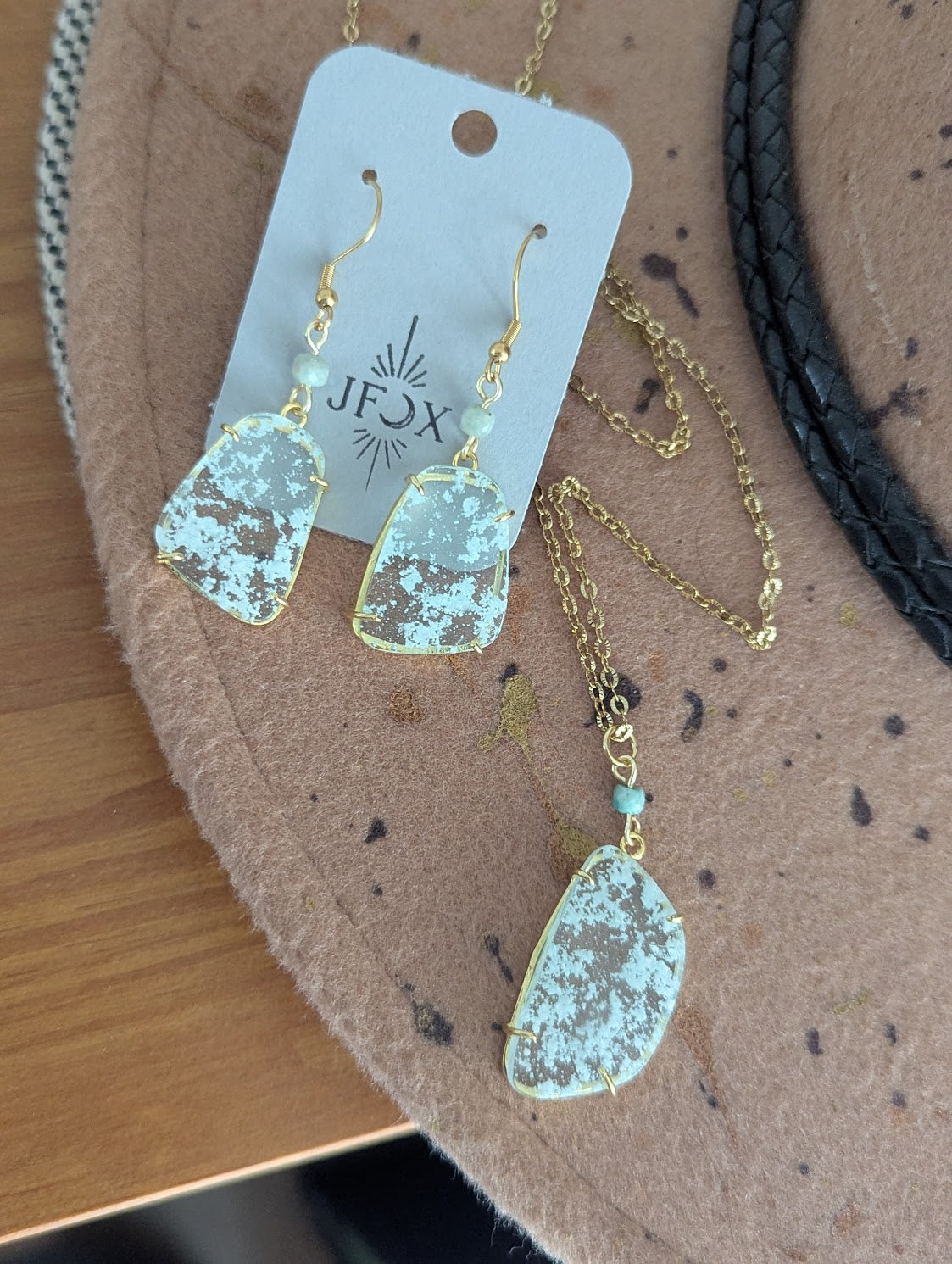 Hemimorphite Gold Stainless Necklace