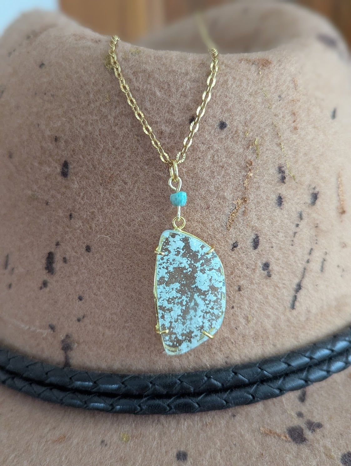 Hemimorphite Gold Stainless Necklace