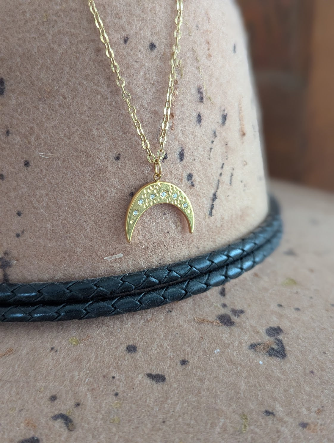 Crystal Crescent Moon Gold Stainless Necklace