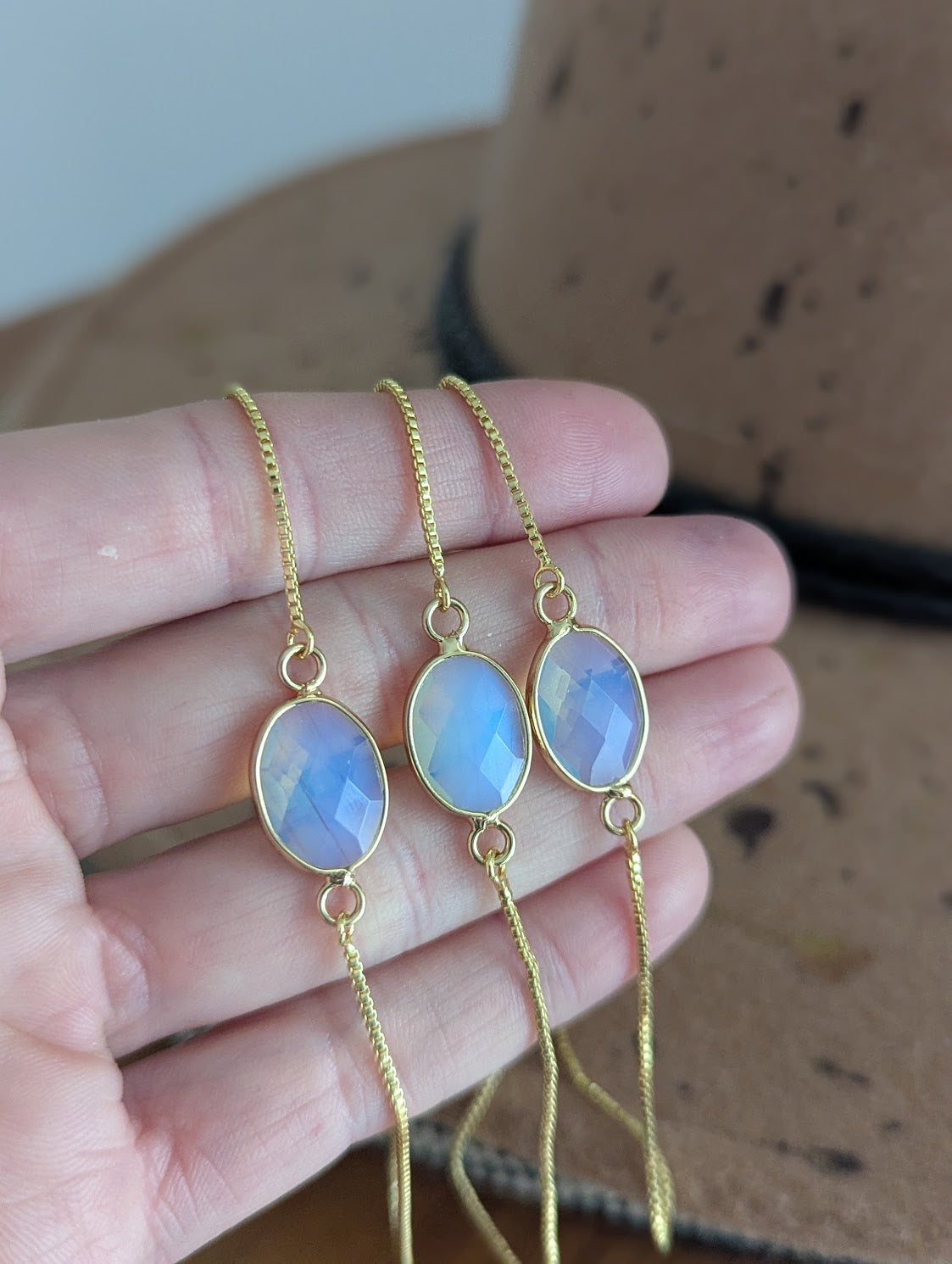 Faceted Opalite Oval Gold Slider Bracelet