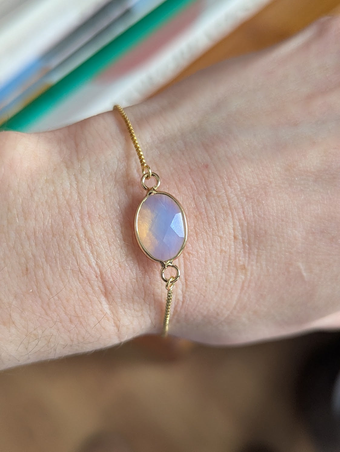 Faceted Opalite Oval Gold Slider Bracelet