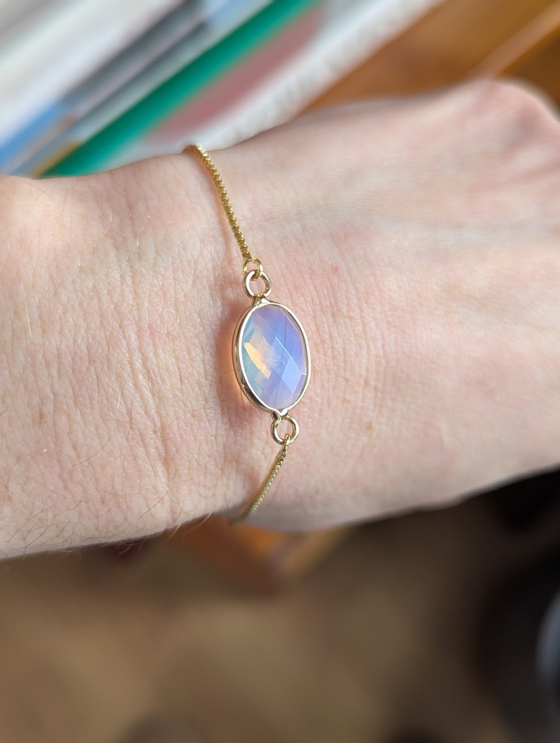 Faceted Opalite Oval Gold Slider Bracelet
