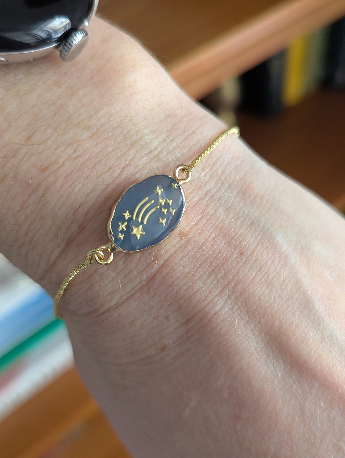 Blue Shooting Star Gold Slider Bracelet