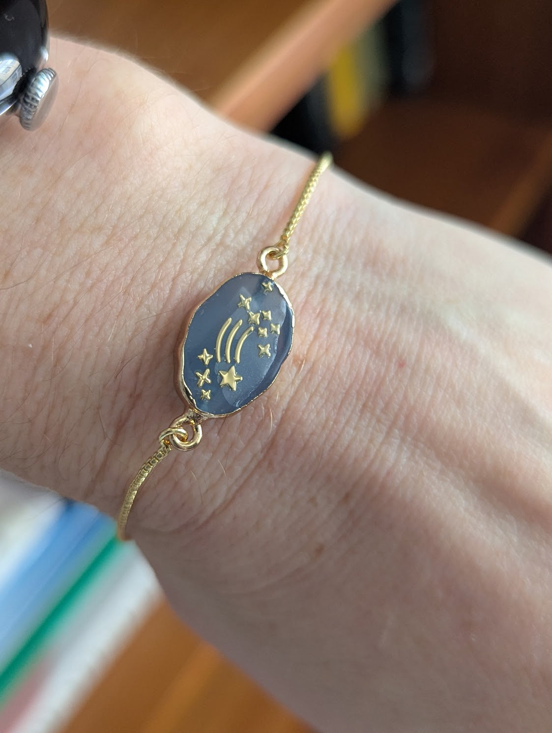 Blue Shooting Star Gold Slider Bracelet
