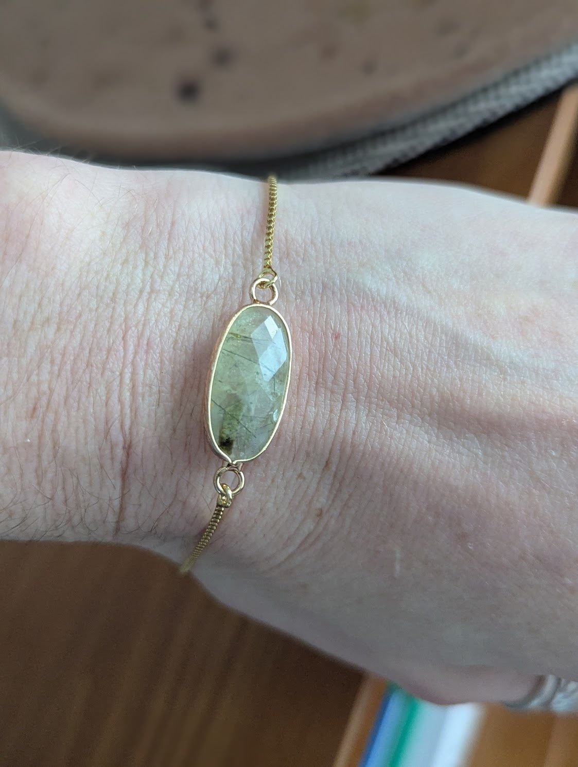 Faceted Prehnite Oval Gold Slider Bracelet