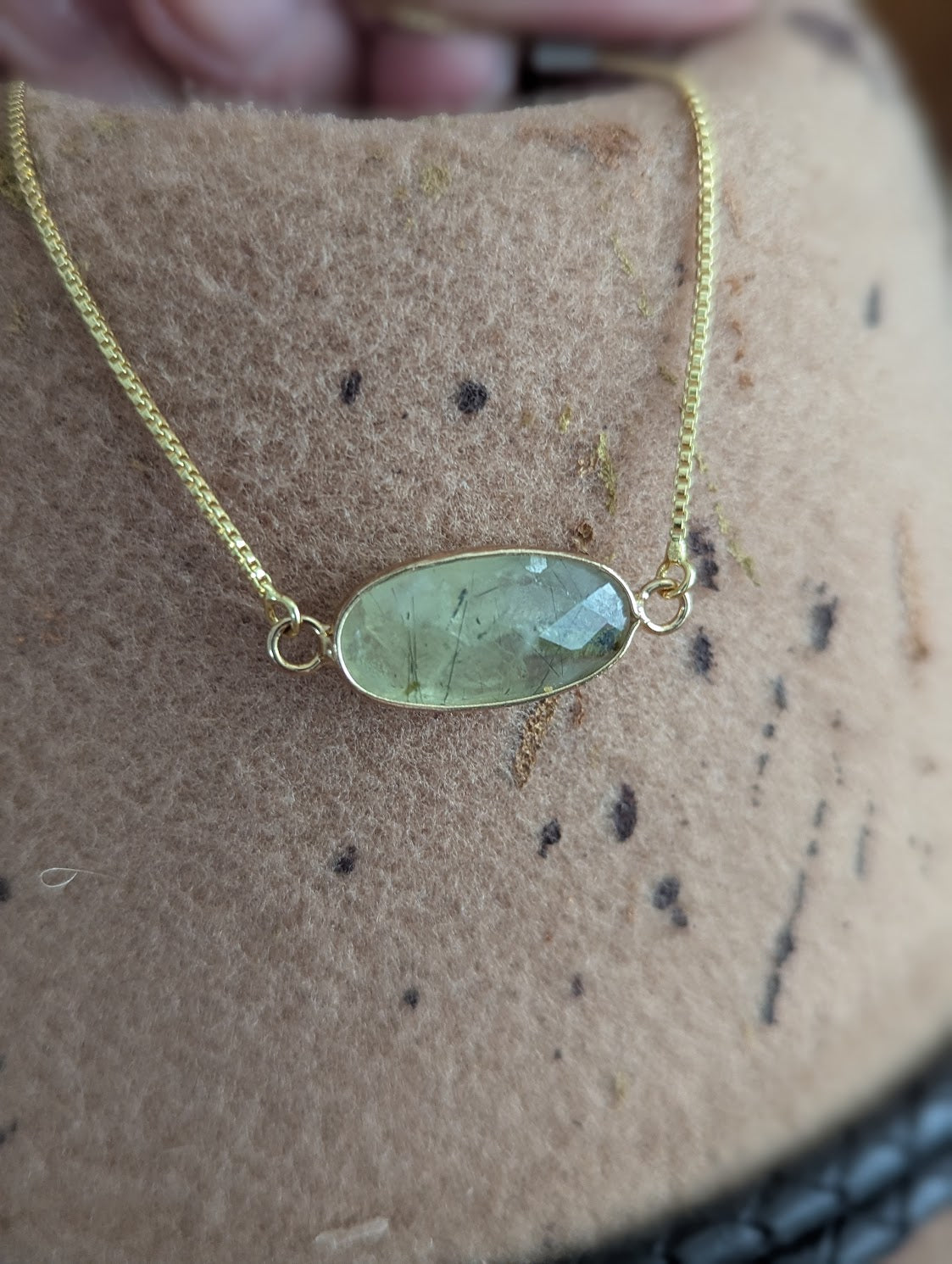 Faceted Prehnite Oval Gold Slider Bracelet