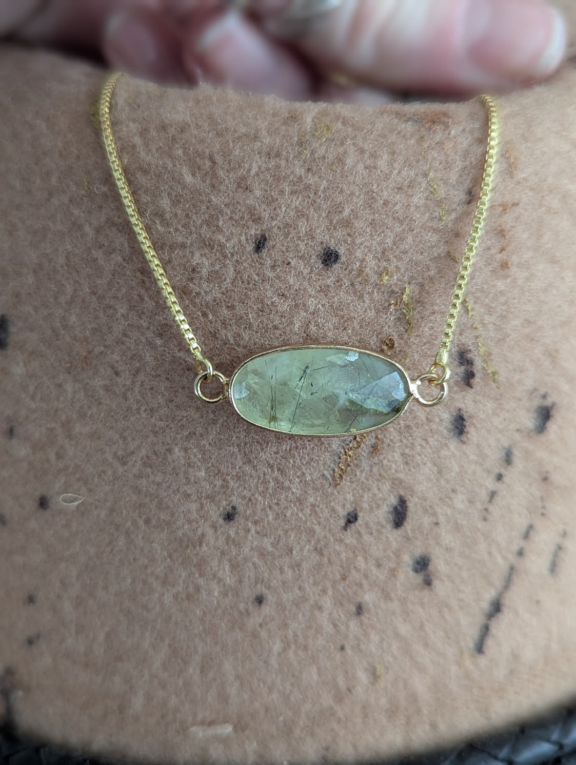 Faceted Prehnite Oval Gold Slider Bracelet