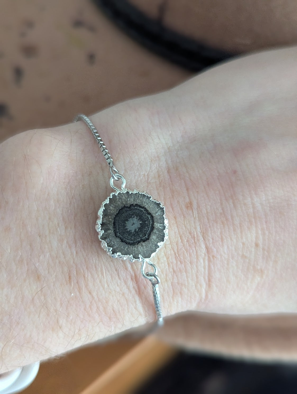 Black Agate Silver Slider Bracelet