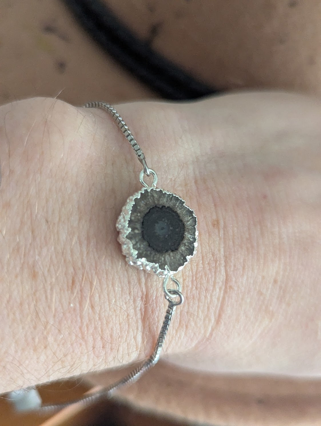 Black Agate Silver Slider Bracelet