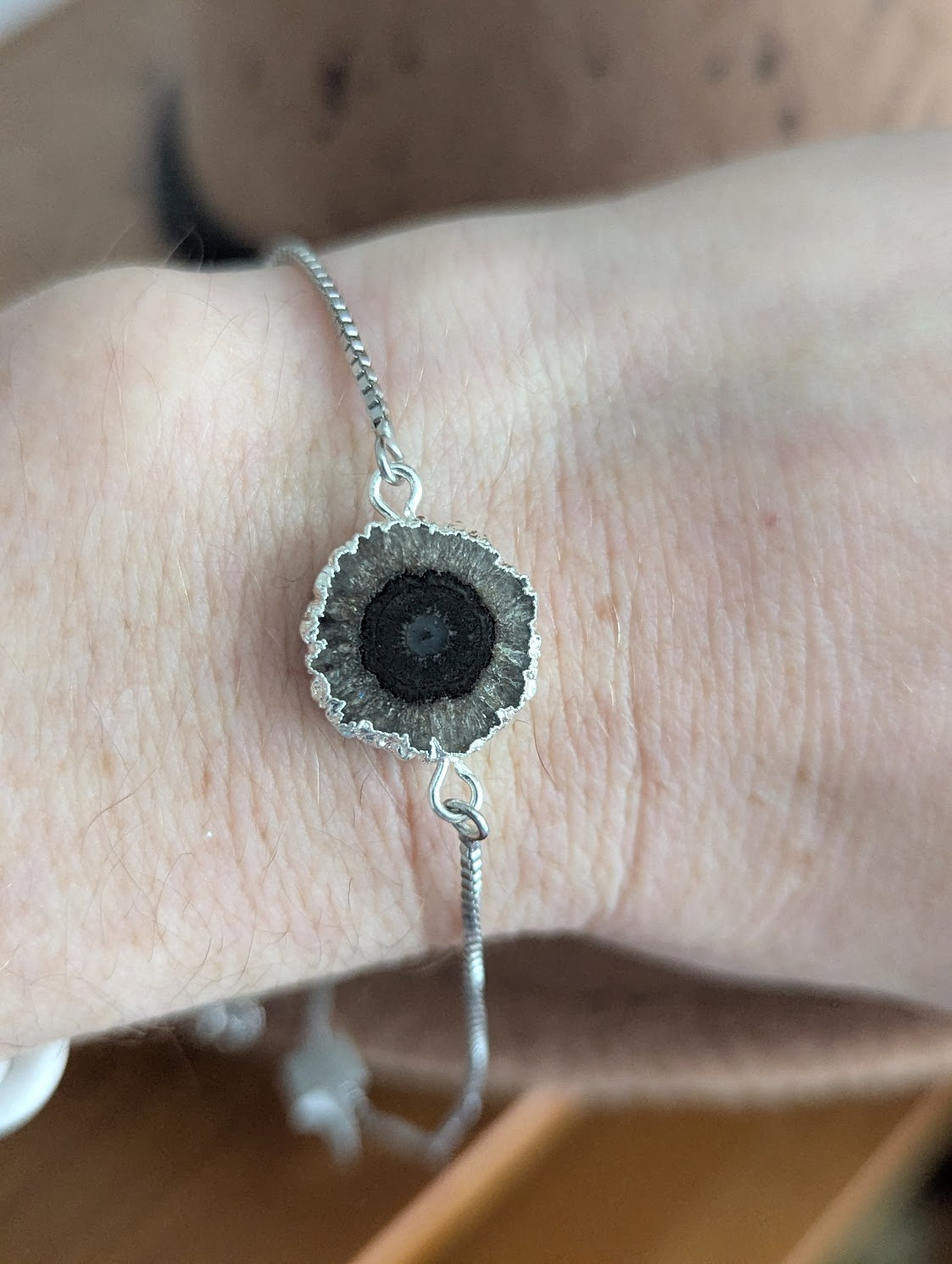 Black Agate Silver Slider Bracelet