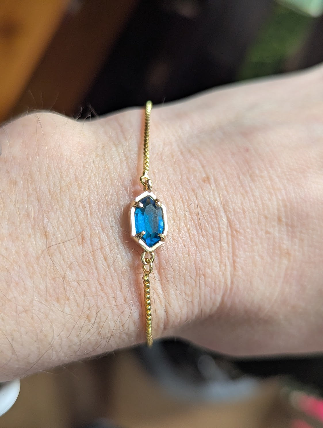 Aqua Blue Crystal Geometric Gold Slide Bracelet