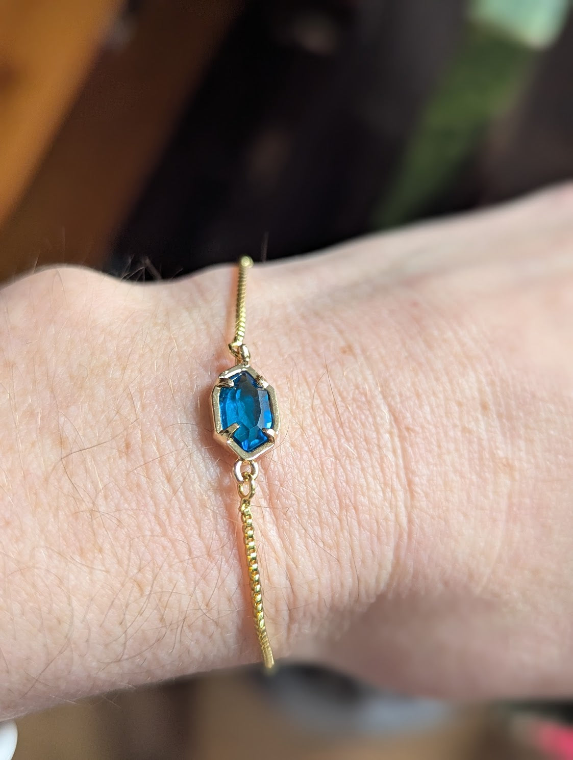 Aqua Blue Crystal Geometric Gold Slide Bracelet