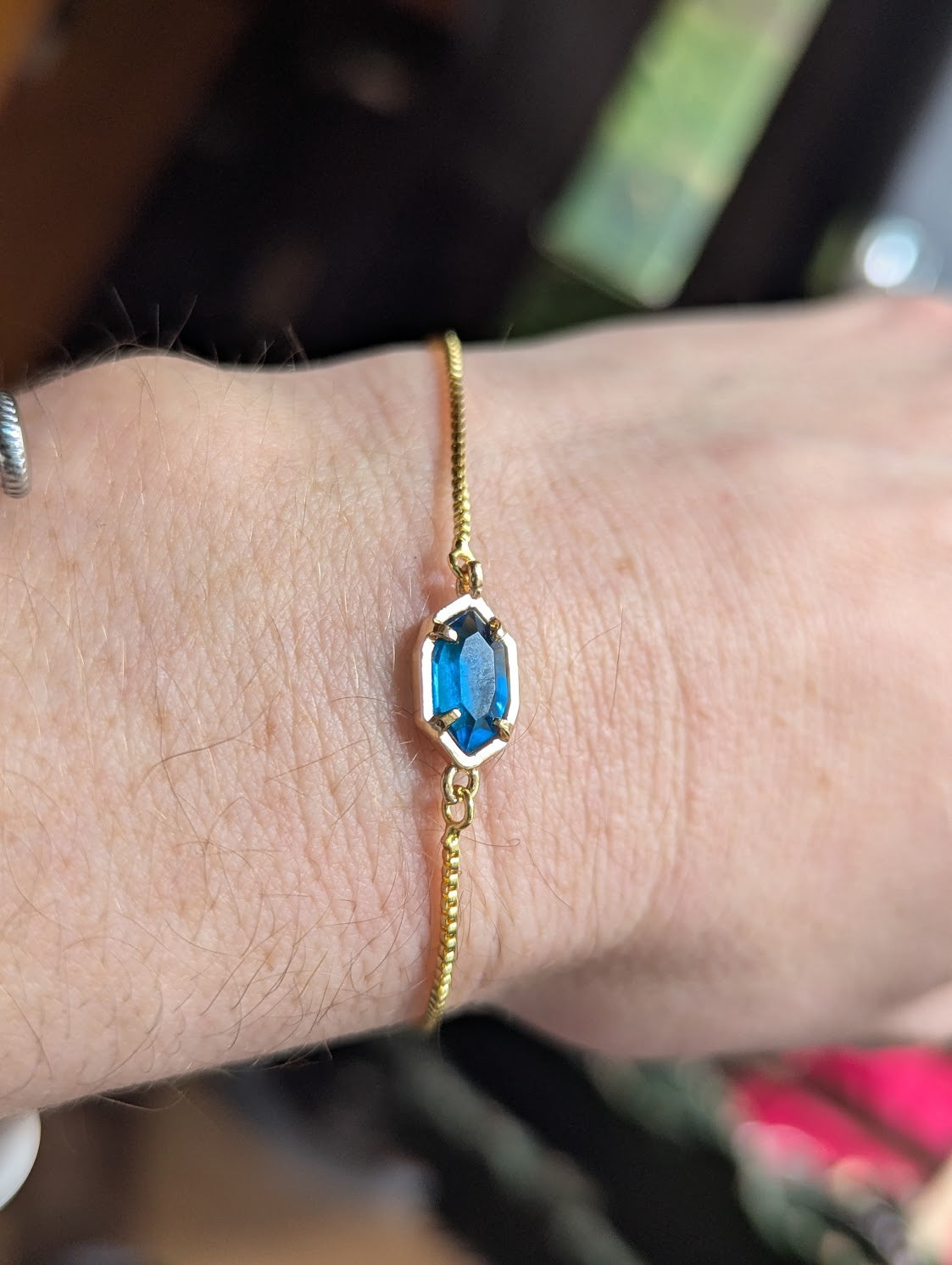 Aqua Blue Crystal Geometric Gold Slide Bracelet