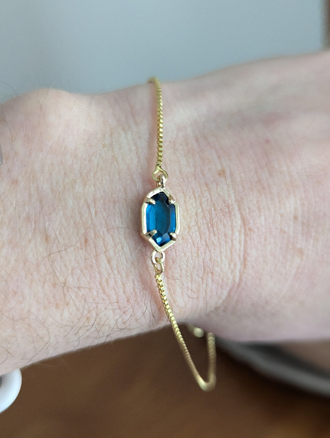 Aqua Blue Crystal Geometric Gold Slide Bracelet