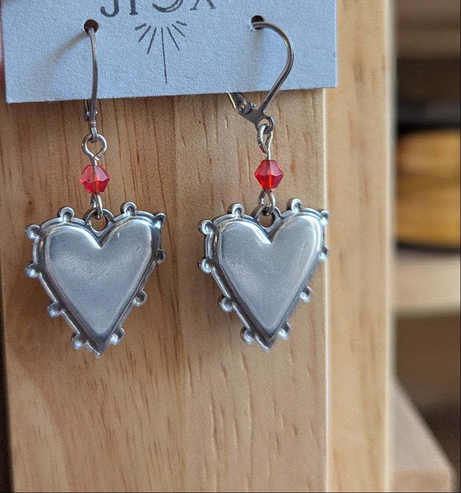 Silver Heart Hoops