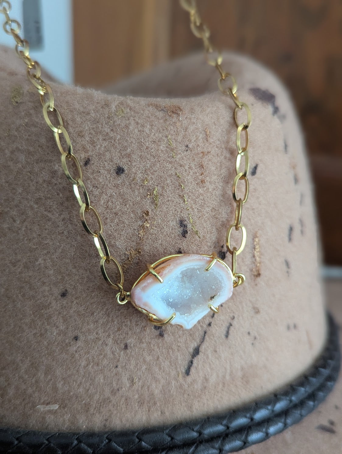 Pink Druzy Agate Short Necklace