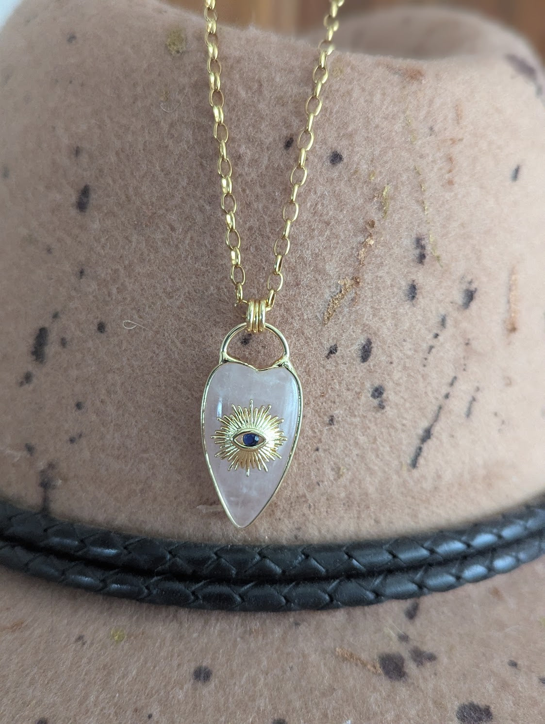 Rose Quartz Heart Evil Eye Gold Necklace