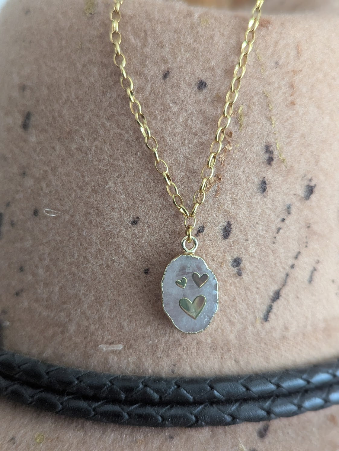 Rose Quartz Heart Stainless Necklace (Silver or Gold)