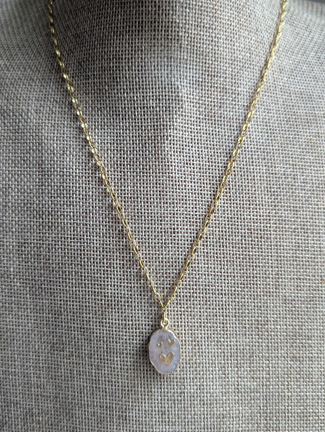 Rose Quartz Heart Stainless Necklace (Silver or Gold)