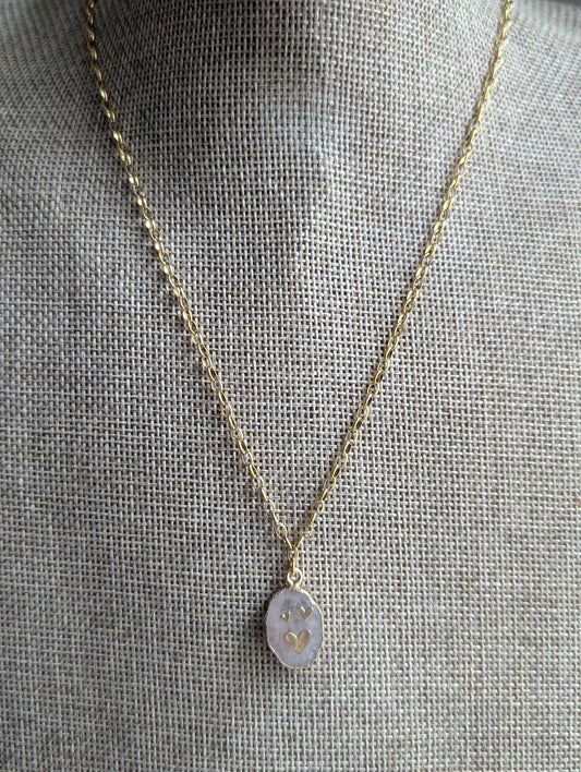Rose Quartz Heart Stainless Necklace (Silver or Gold)