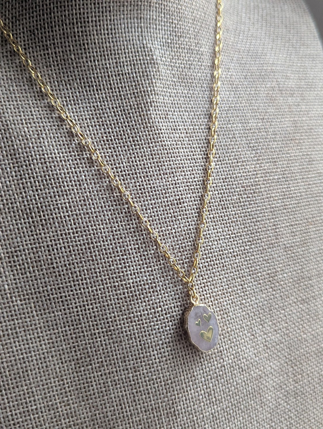 Rose Quartz Heart Stainless Necklace (Silver or Gold)