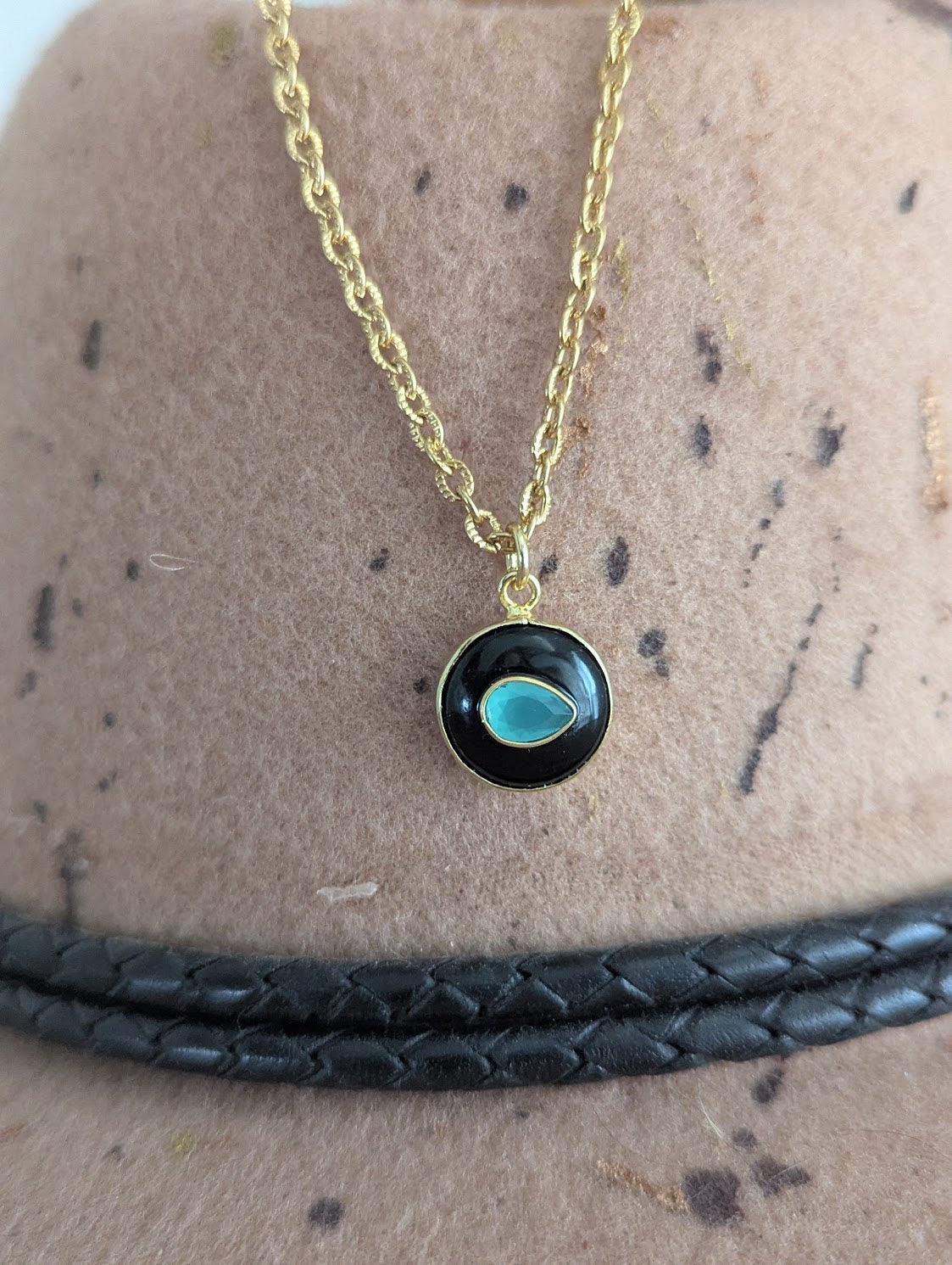 Onyx and Aqua Chalcedony Gold Necklace