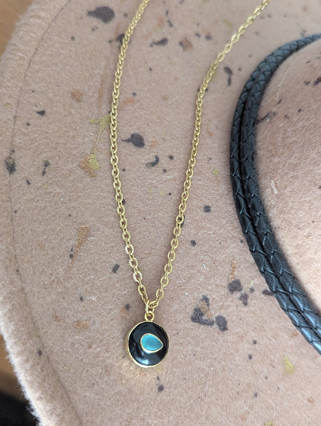Onyx and Aqua Chalcedony Gold Necklace