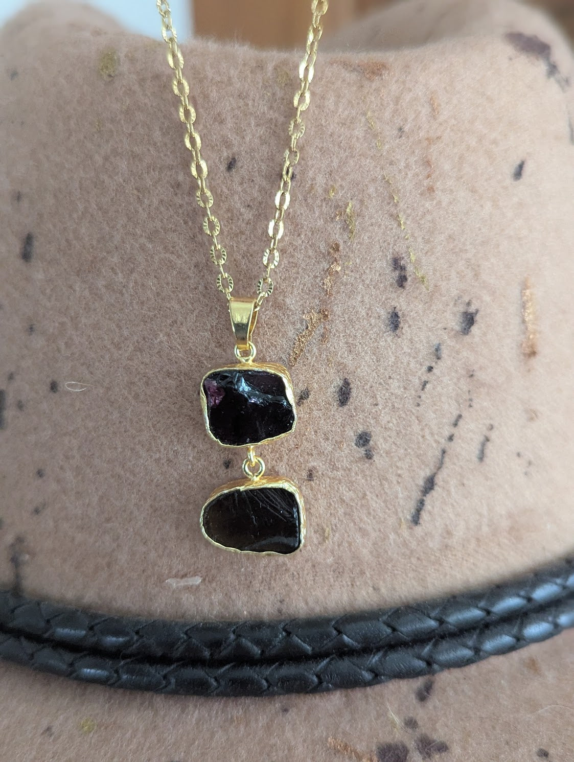 Raw Amethyst and Smoky Quartz Duo Gold Necklace