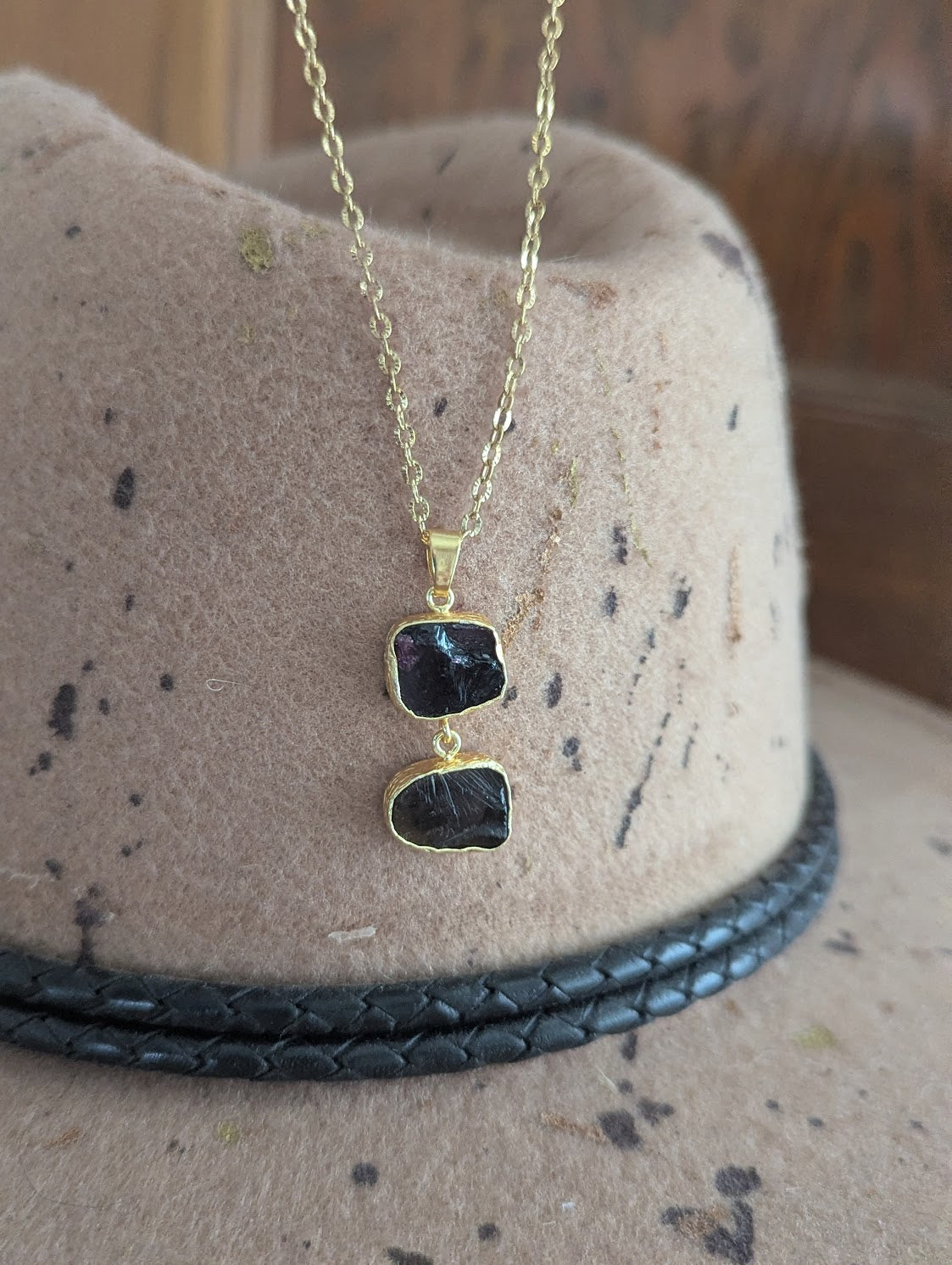 Raw Amethyst and Smoky Quartz Duo Gold Necklace