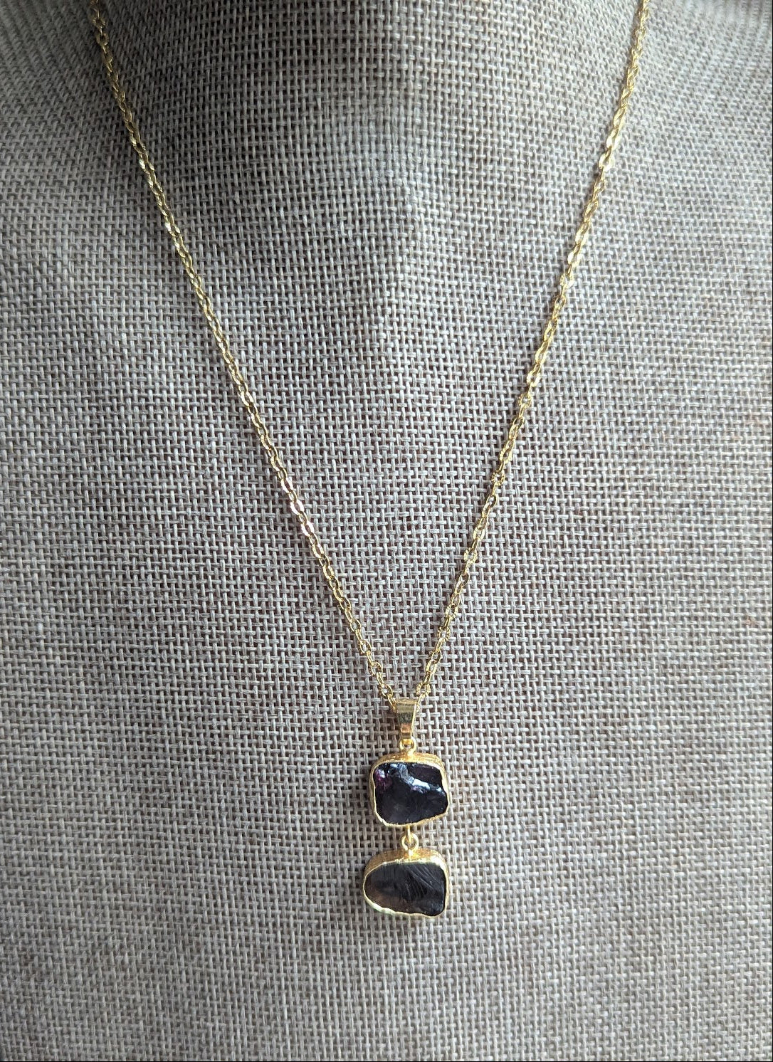 Raw Amethyst and Smoky Quartz Duo Gold Necklace