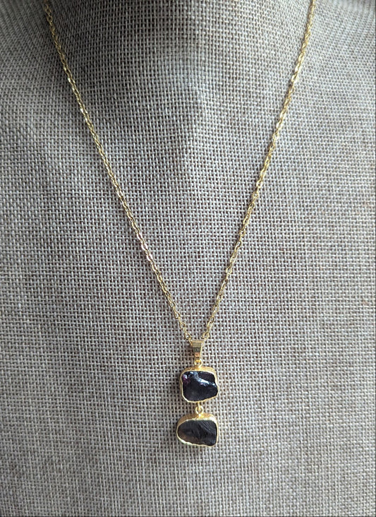 Raw Amethyst and Smoky Quartz Duo Gold Necklace