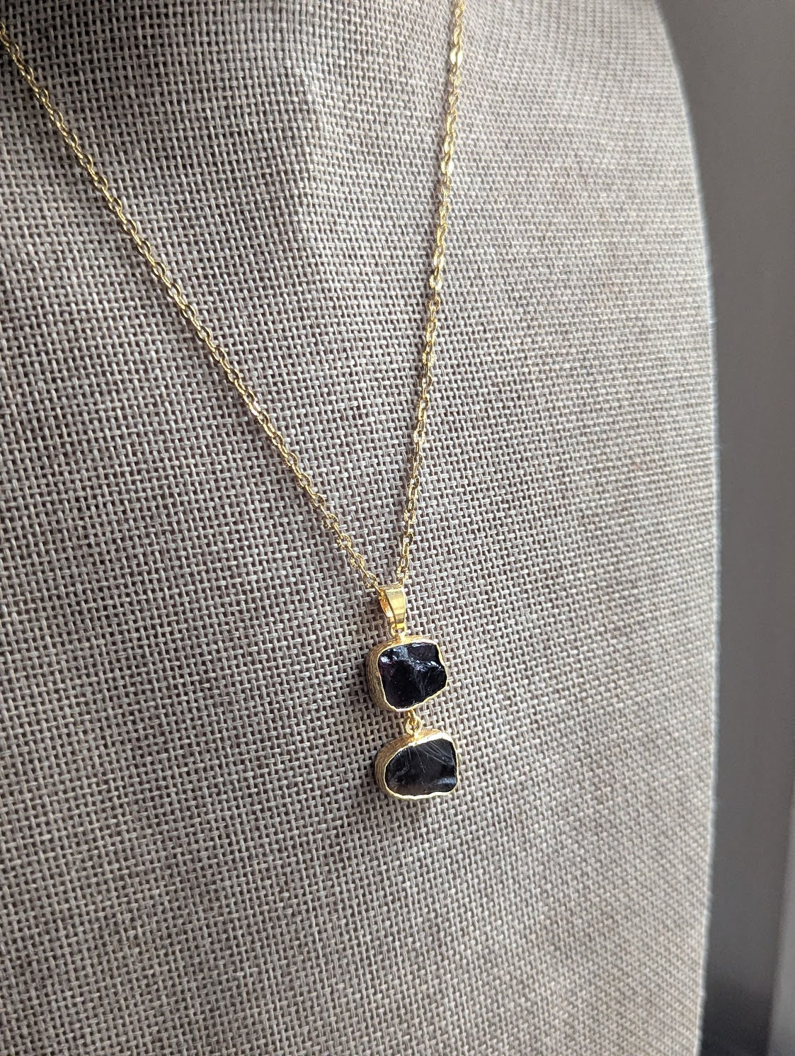 Raw Amethyst and Smoky Quartz Duo Gold Necklace