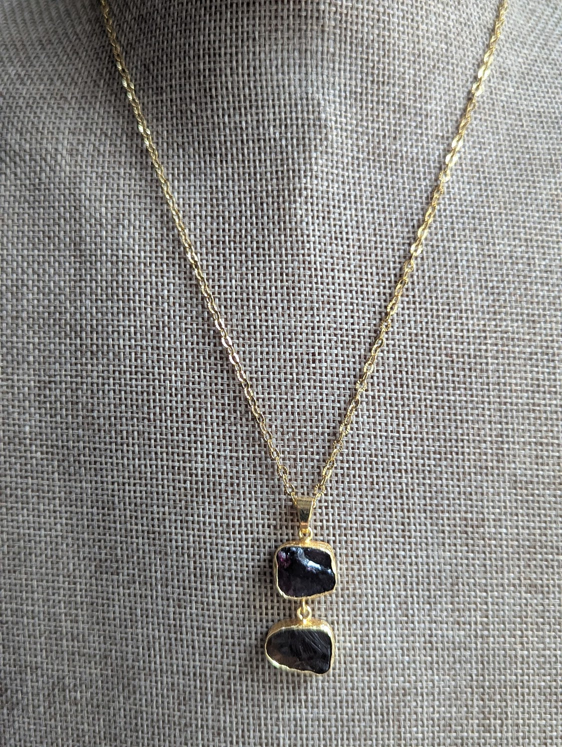 Raw Amethyst and Smoky Quartz Duo Gold Necklace