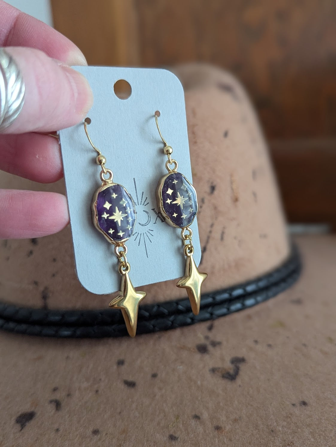 Amethyst Gold Star Sparkle Earrings