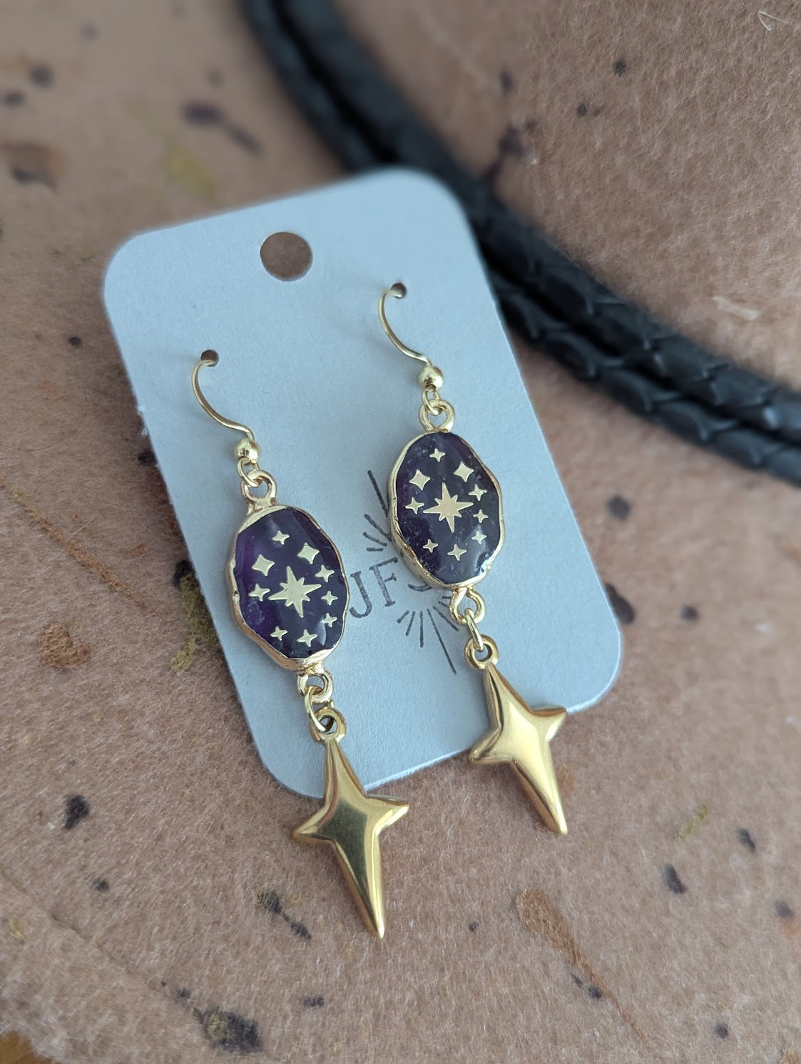 Amethyst Gold Star Sparkle Earrings