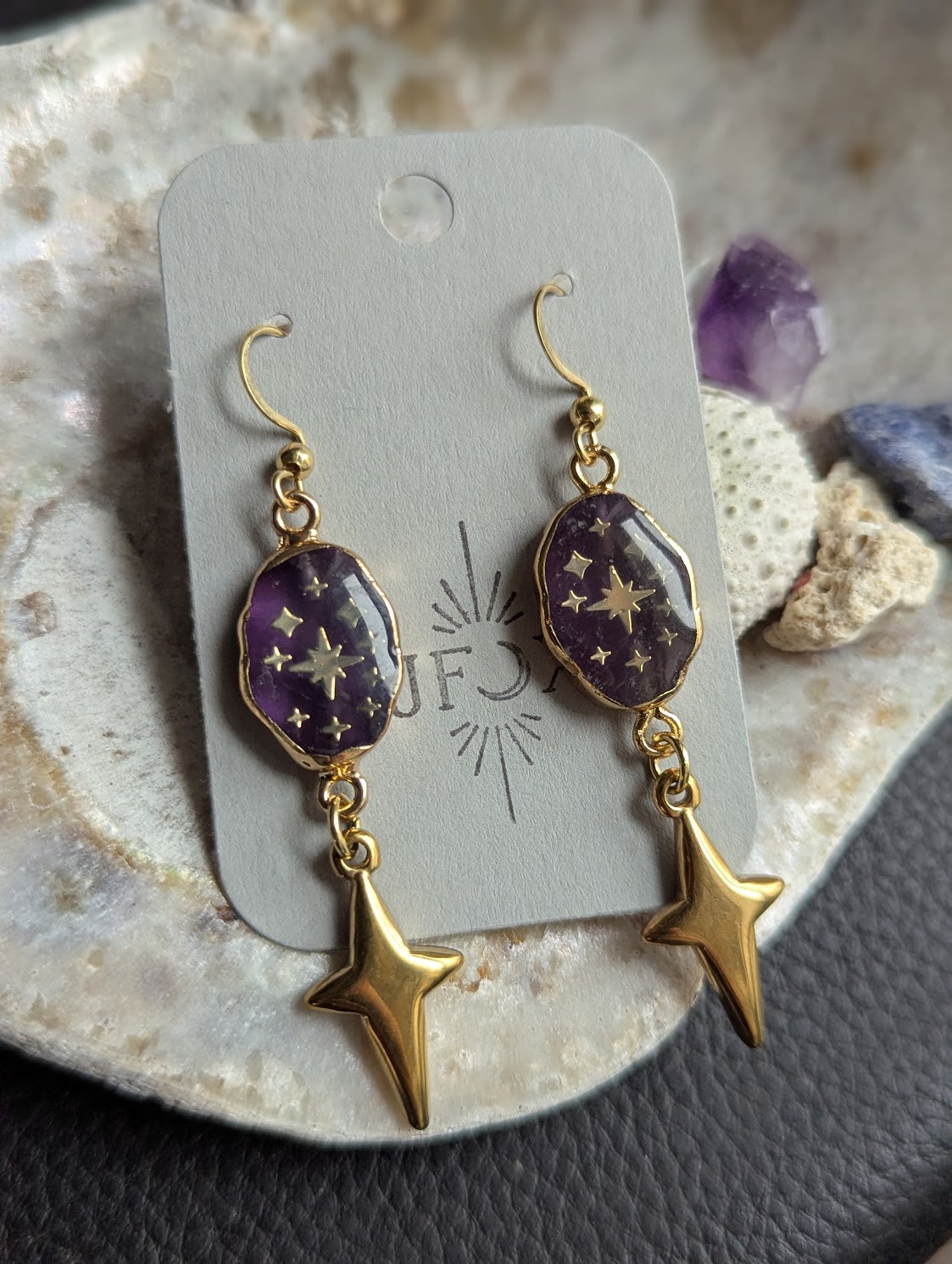 Amethyst Gold Star Sparkle Earrings