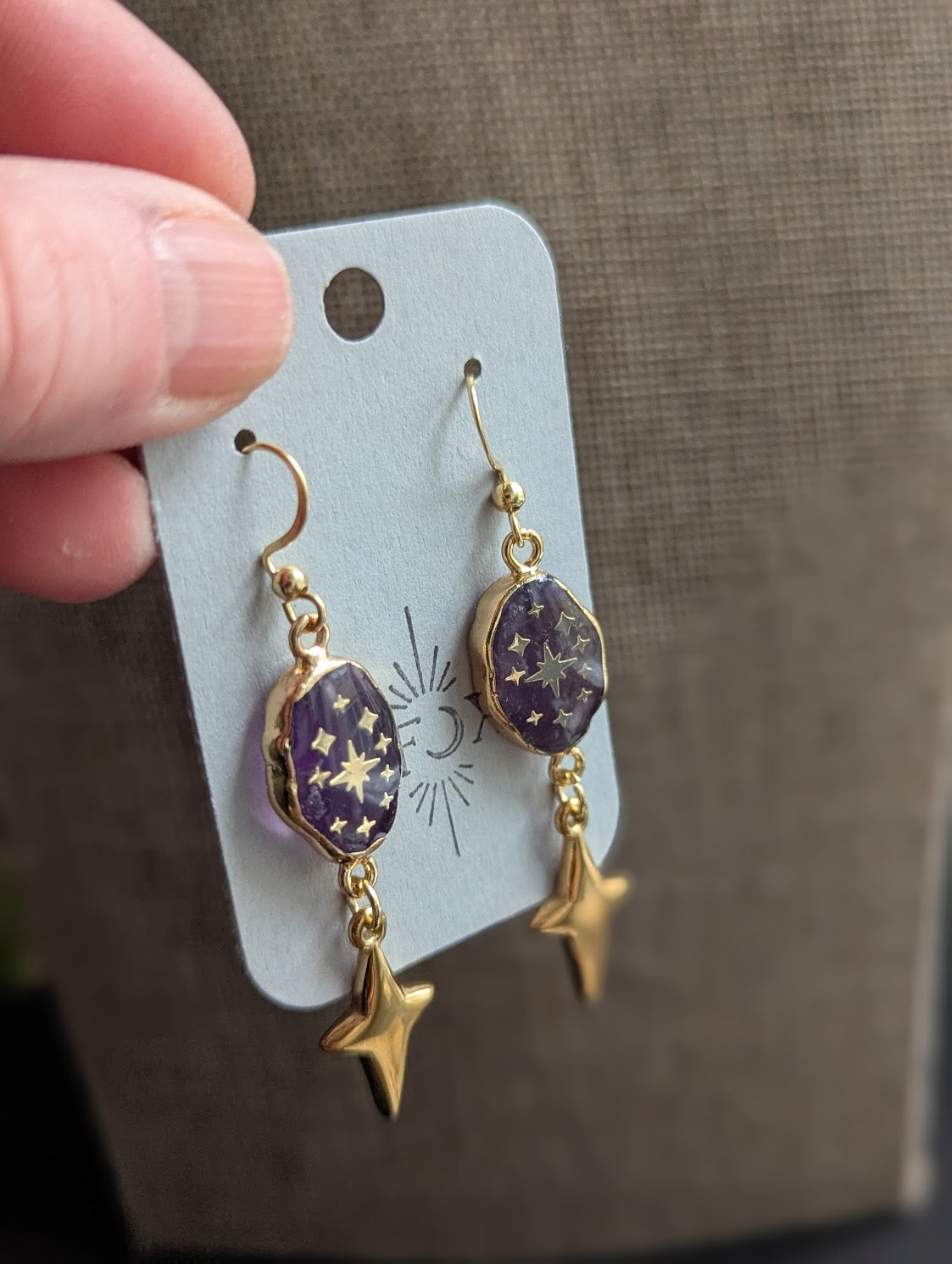 Amethyst Gold Star Sparkle Earrings