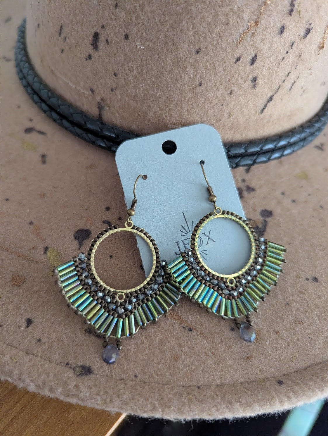 Beaded Peacock Brass Earrings