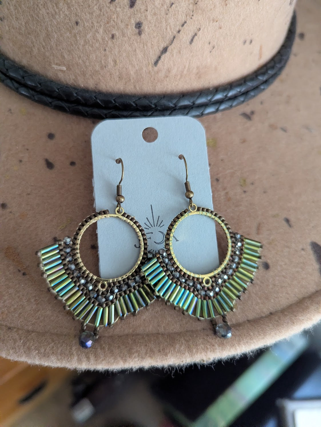 Beaded Peacock Brass Earrings