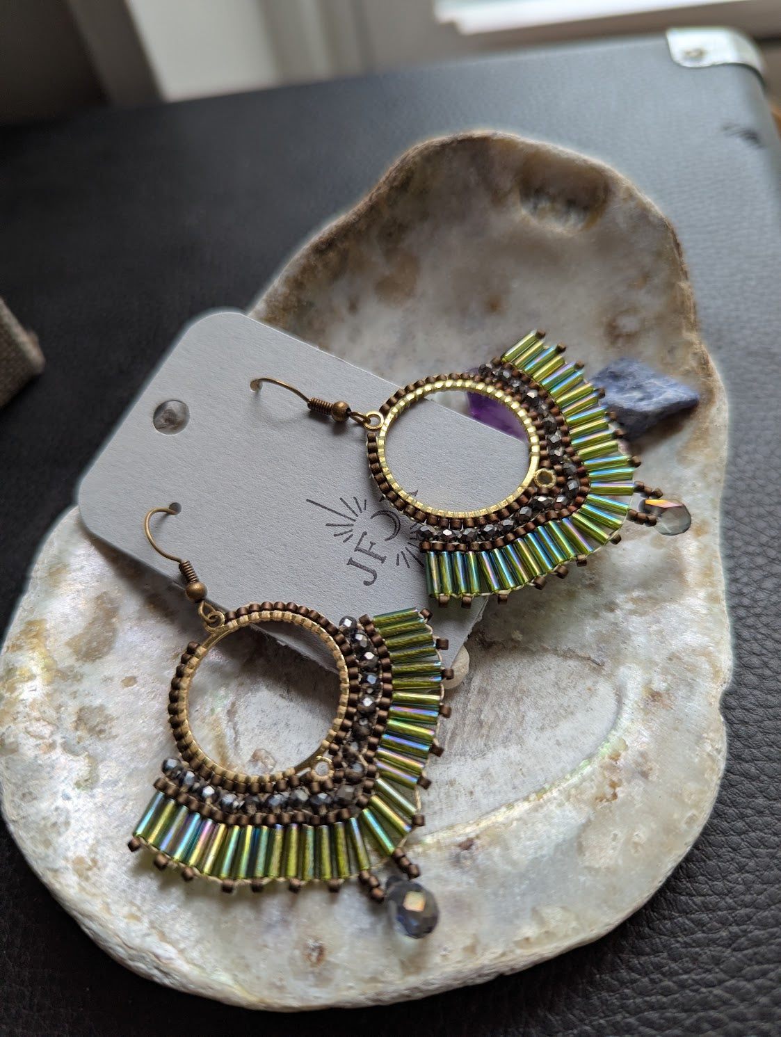 Beaded Peacock Brass Earrings