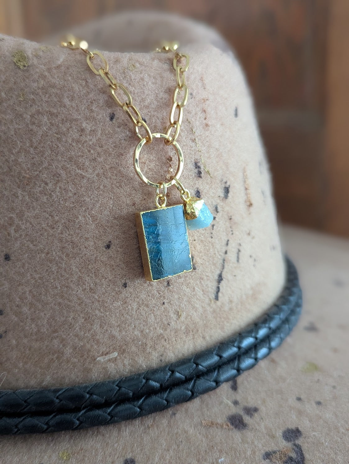Labradorite and Aquamarine Gold Necklace