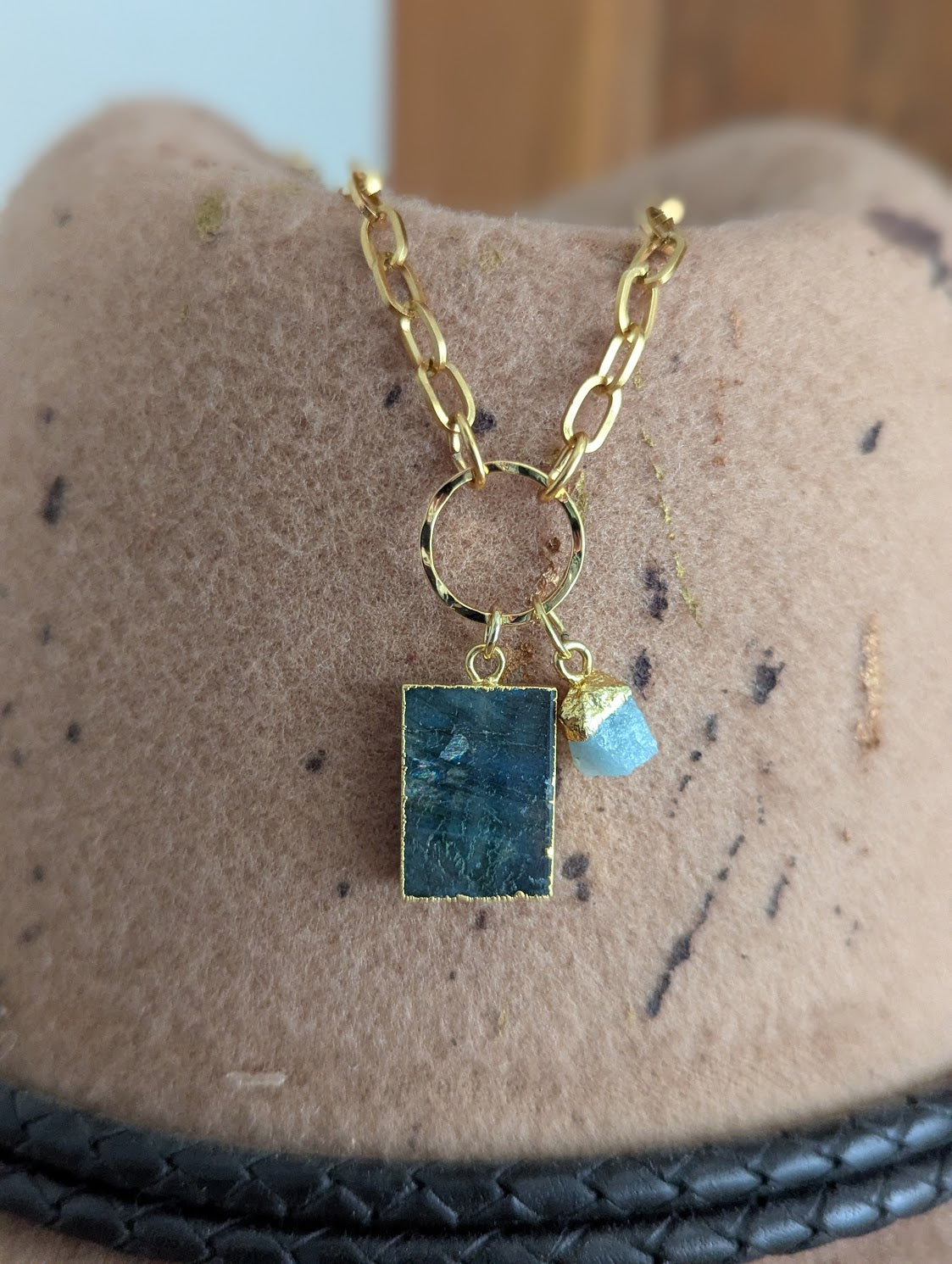 Labradorite and Aquamarine Gold Necklace