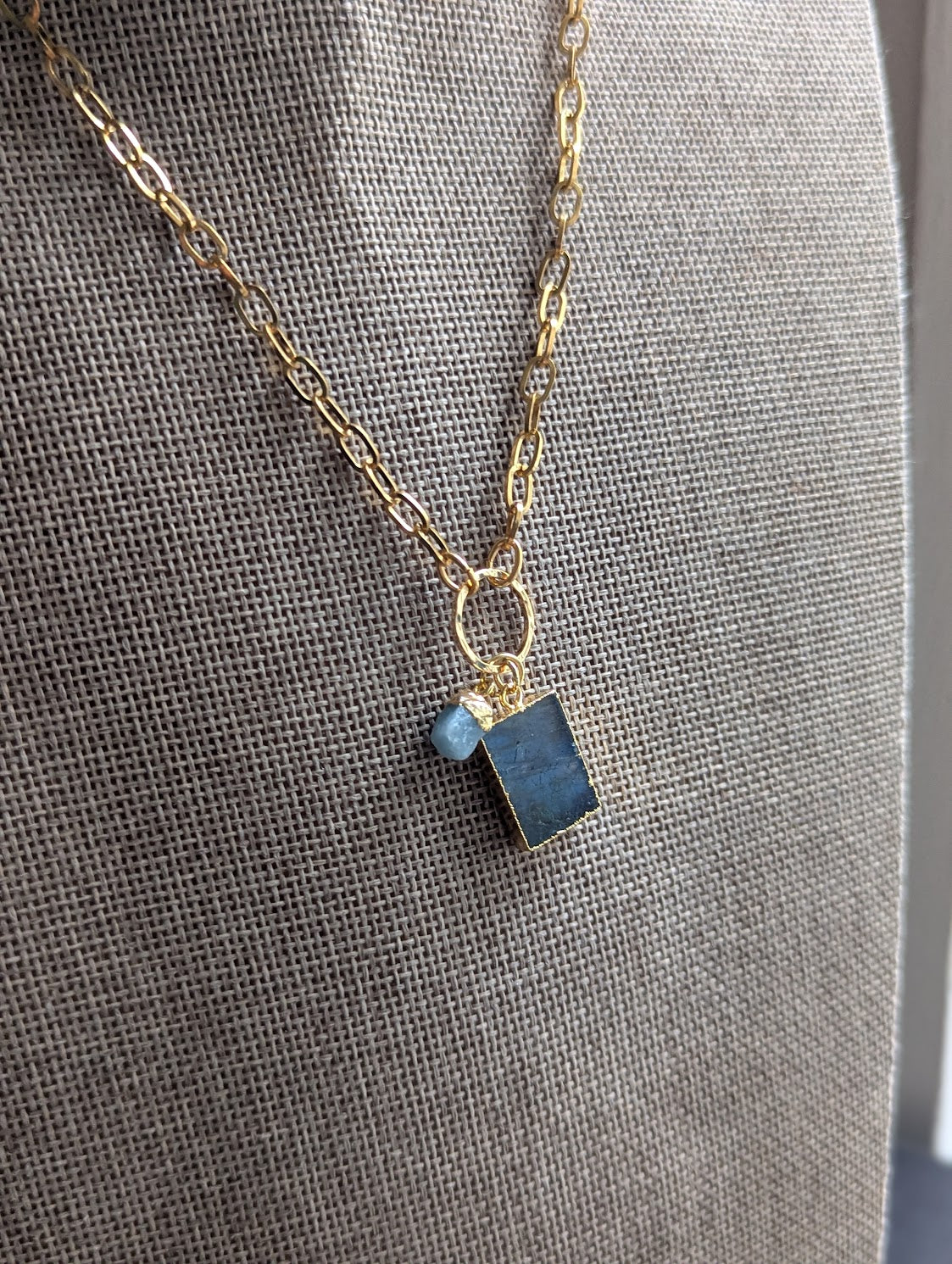 Labradorite and Aquamarine Gold Necklace
