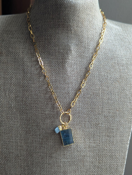Labradorite and Aquamarine Gold Necklace
