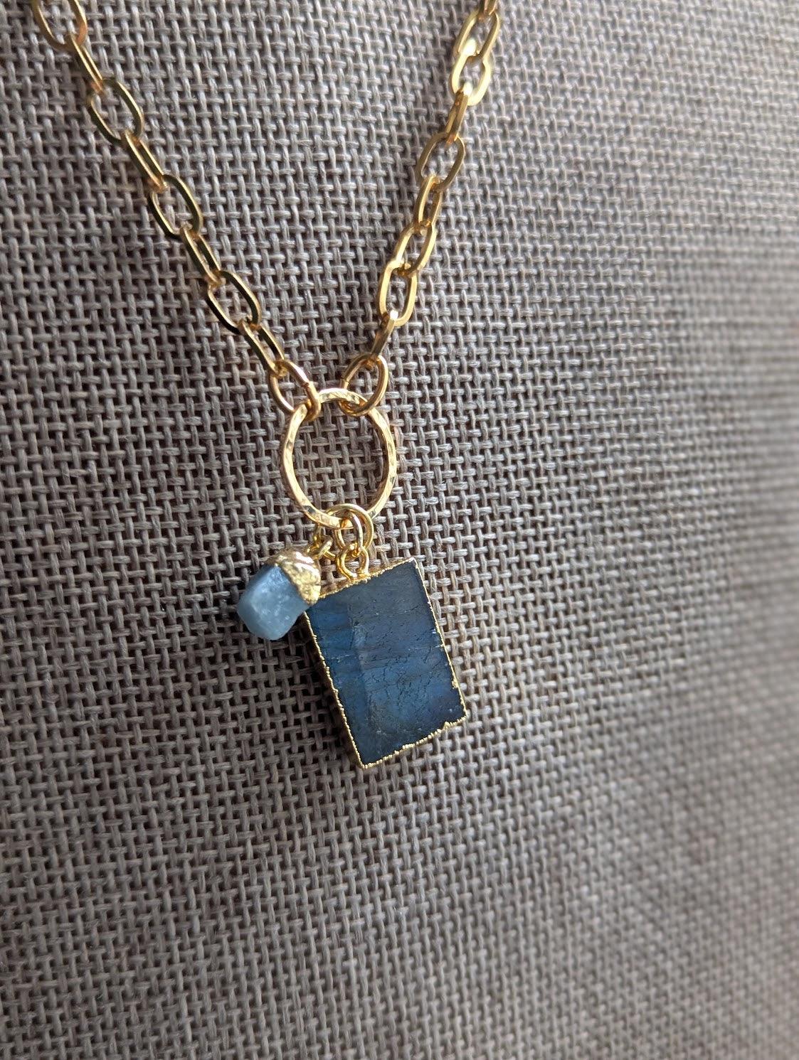 Labradorite and Aquamarine Gold Necklace