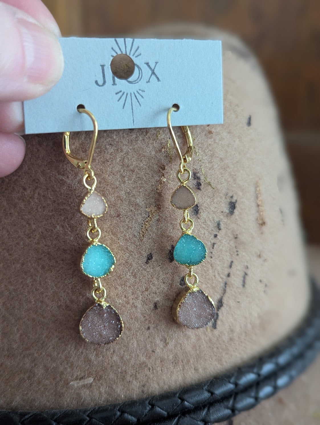 Peach, Aqua, Mauve Druzy Trio