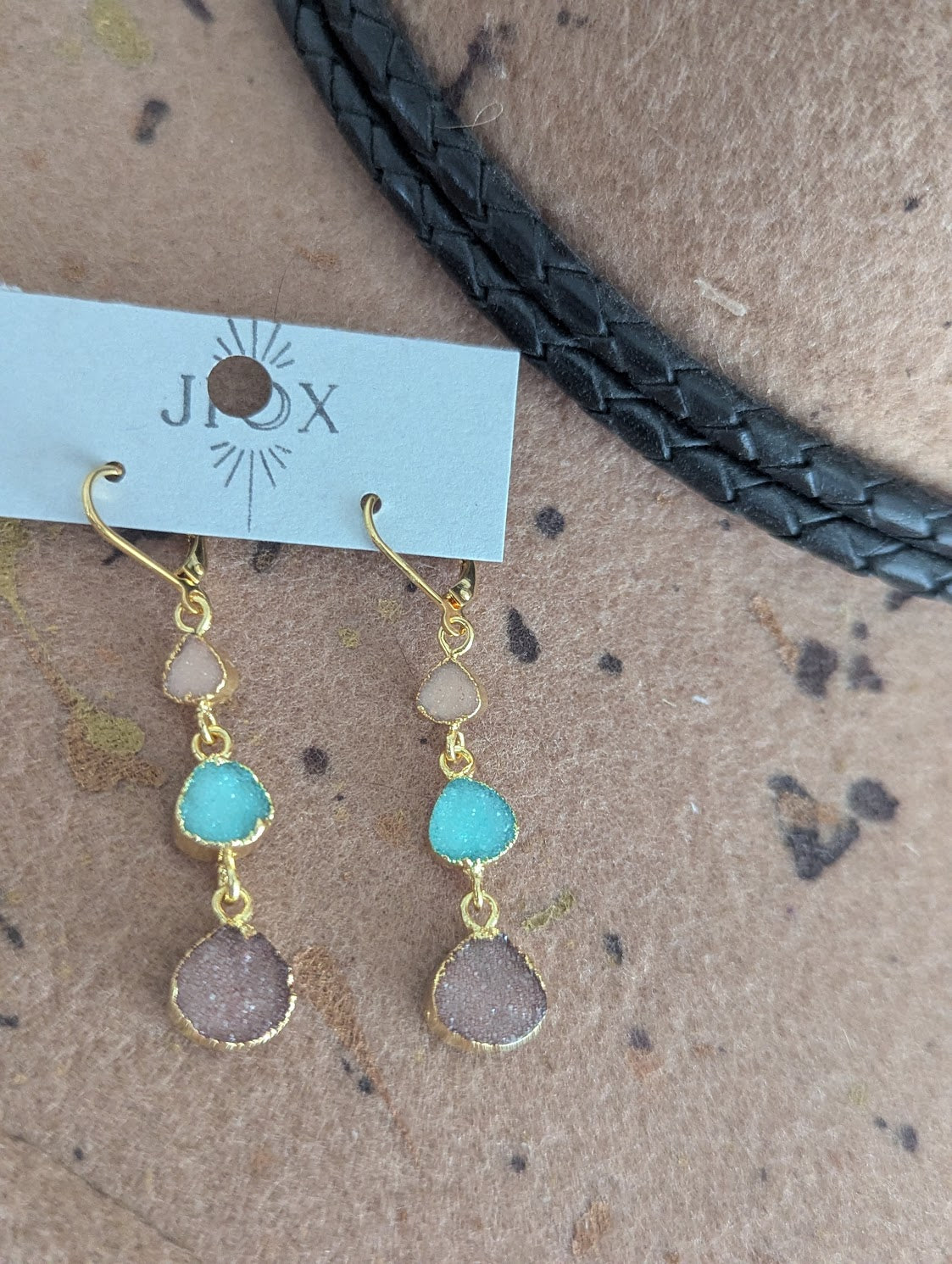 Peach, Aqua, Mauve Druzy Trio