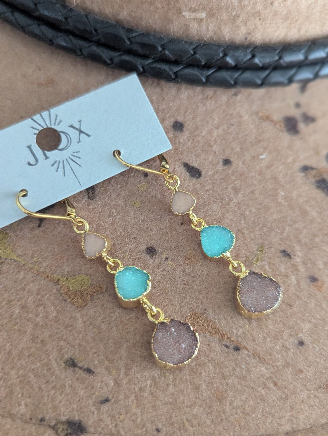 Peach, Aqua, Mauve Druzy Trio